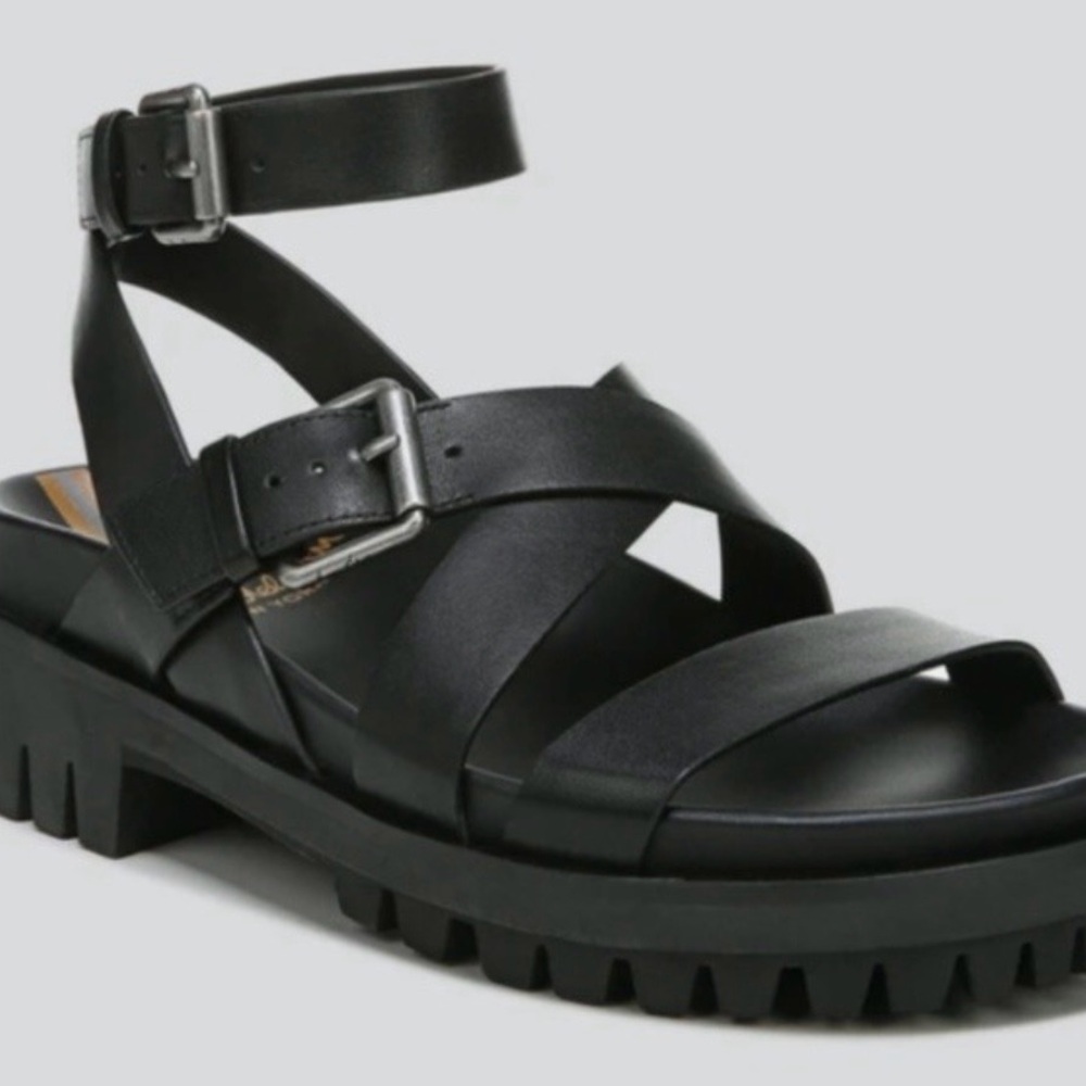 Sam Edelman Eleanora Ankle Strap Gladiator Lug Sole Black Sandal Size 8